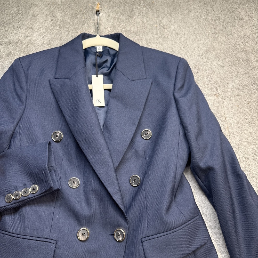 Banana Republic Women's Navy Blue Double Breasted Blazer Petite 2 Tailored Fit‎